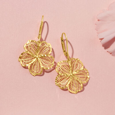 18kt Gold Over Sterling Openwork Flower Drop Earrings