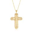 Italian 18kt Yellow Gold Brushed and Polished Angled Filigree Cross Pendant Necklace