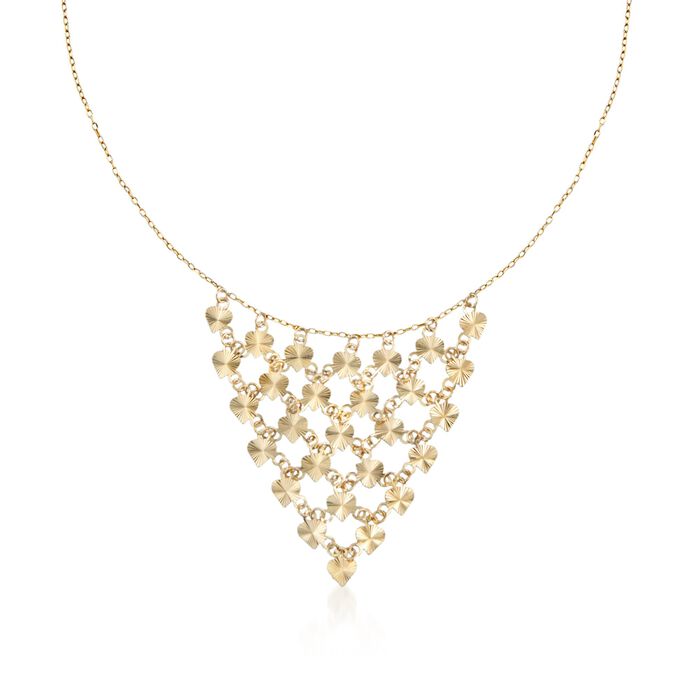 14kt Yellow Gold Diamond-Cut Heart Bib Necklace