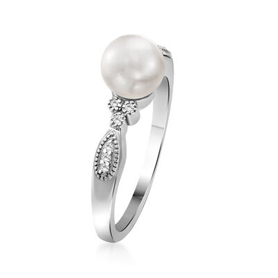 6.5-7mm Cultured Pearl Ring with Diamond Accents in 14kt White Gold