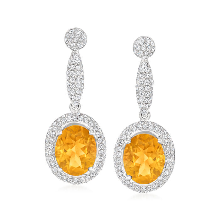 3.30 ct. t.w. Citrine and .98 ct. t.w. Diamond Drop Earrings in 14kt White Gold