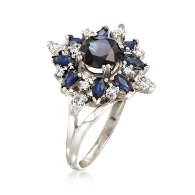 C. 2000 Vintage 1.90 ct. t.w. Sapphire and .41 ct. t.w. Diamond Cluster Ring in 18kt White Gold