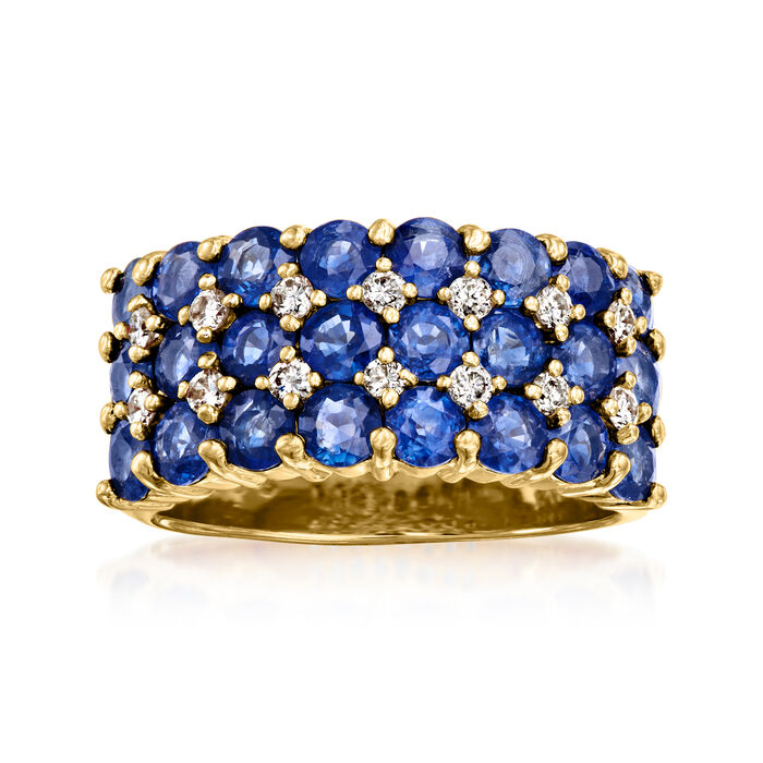 C. 1980 Vintage 3.69 ct. t.w. Sapphire and .26 ct. t.w. Diamond Ring in 18kt Yellow Gold