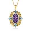 .70 ct. t.w. Amethyst and .40 ct. t.w. Sky Blue Topaz Pendant Necklace with Diamond Accents in 18kt Gold Over Sterling