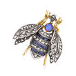 C. 1930 Vintage Opal, 1.50 ct. t.w. Synthetic Sapphire and .55 ct. t.w. Diamond Bumblebee Pin with Synthetic Ruby Accents in Sterling Silver and 14kt Yellow Gold