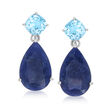 20.00 ct. t.w. Sapphire and 4.80 ct. t.w. Sky Blue Topaz Drop Earrings in Sterling Silver