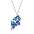 Italian Blue Enamel Fish Necklace in Sterling Silver