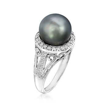 11-12mm Black Cultured Tahitian Pearl Ring with .20 ct. t.w. White ...