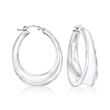 Italian White Enamel Hoop Earrings in Sterling Silver