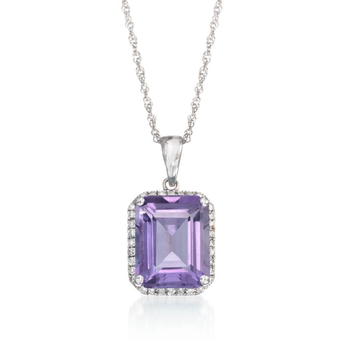 3.10 Carat Amethyst and .13 ct. t.w. Diamond Pendant Necklace in 14kt White Gold 