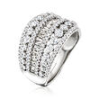 1.50 ct. t.w. Round and Baguette Diamond  Multi-Row Ring in 14kt White Gold