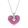 2.30 ct. t.w. Pink Sapphire and Diamond-Accented Heart Pendant Necklace in 14kt White Gold