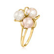 6.5-7mm Multicolored Cultured Pearl Flower Ring with Diamond Accent in 18kt Gold Over Sterling