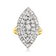 C. 1980 Vintage 1.50 ct. t.w. Diamond Navette Ring in Platinum and 18kt Yellow Gold