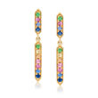 .20 ct. t.w. Multicolored Sapphire Linear Drop Earrings in 14kt Yellow Gold