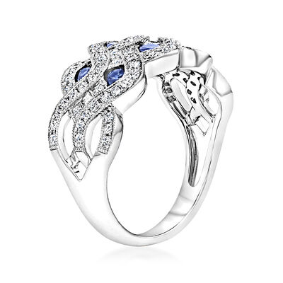 .40 ct. t.w. Sapphire and .50 ct. t.w. Diamond Wavy Ring in 14kt White Gold