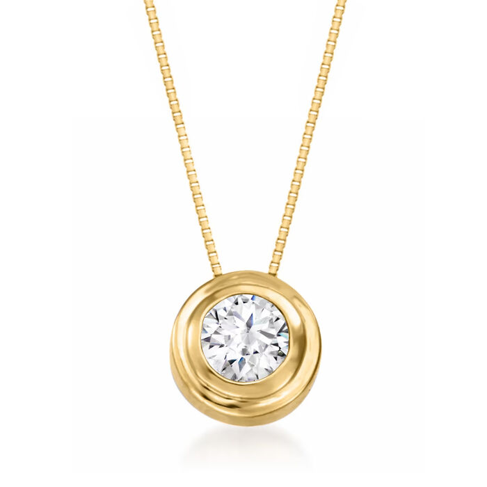 .50 Carat Double Bezel-Set Diamond Solitaire Necklace in 14kt Yellow Gold