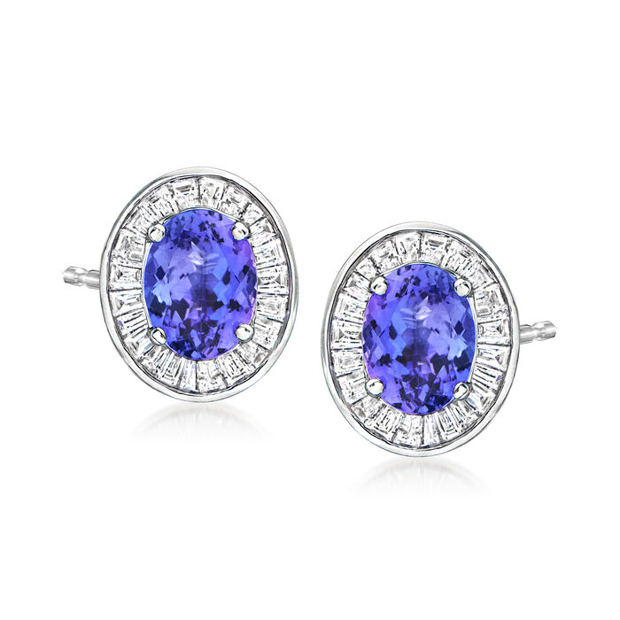 2.80 ct. t.w. Tanzanite and .73 ct. t.w. Diamond Earrings in 14kt White Gold