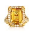 6.00 Carat Citrine and 1.30 ct. t.w. White Topaz Ring with Diamonds in 14kt Gold Over Sterling