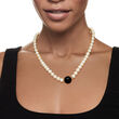 16mm Onyx Bead and 8-8.5mm Cultured Pearl Necklace with 14kt Yellow Gold 18-inch