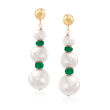 5-10mm Cultured Pearl and 2.80 ct. t.w. Emerald Drop Earrings in 14kt Yellow Gold