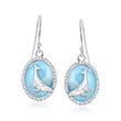 Larimar and .30 ct. t.w. CZ Whale Drop Earrings in Sterling Silver