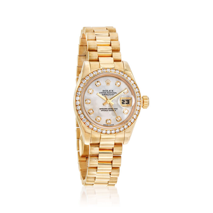 Pre-Owned Rolex Datejust Women's Mother-Of-Pearl and Diamond 26mm Automatic 18kt Yellow Gold Watch