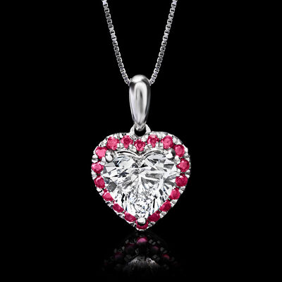 1.00 Carat Lab-Grown Diamond Heart Pendant Necklace with .20 ct. t.w. Rubies in 14kt White Gold
