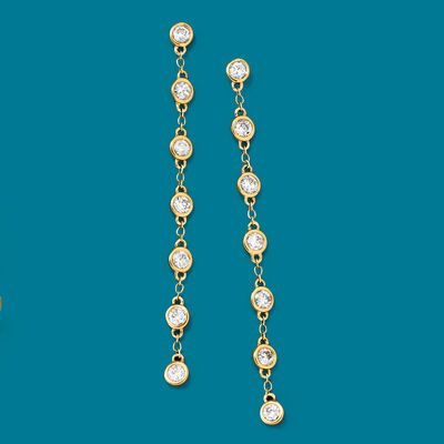1.00 ct. t.w. Diamond Bezel-Set Linear Drop Earrings in 14kt Yellow Gold