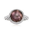 11mm Black Cultured Pearl Ring with .30 ct. t.w. Diamonds in 14kt White Gold
