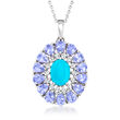 Turquoise, 1.80 ct. t.w. Tanzanite and .20 ct. t.w. White Zircon Pendant Necklace in Sterling Silver