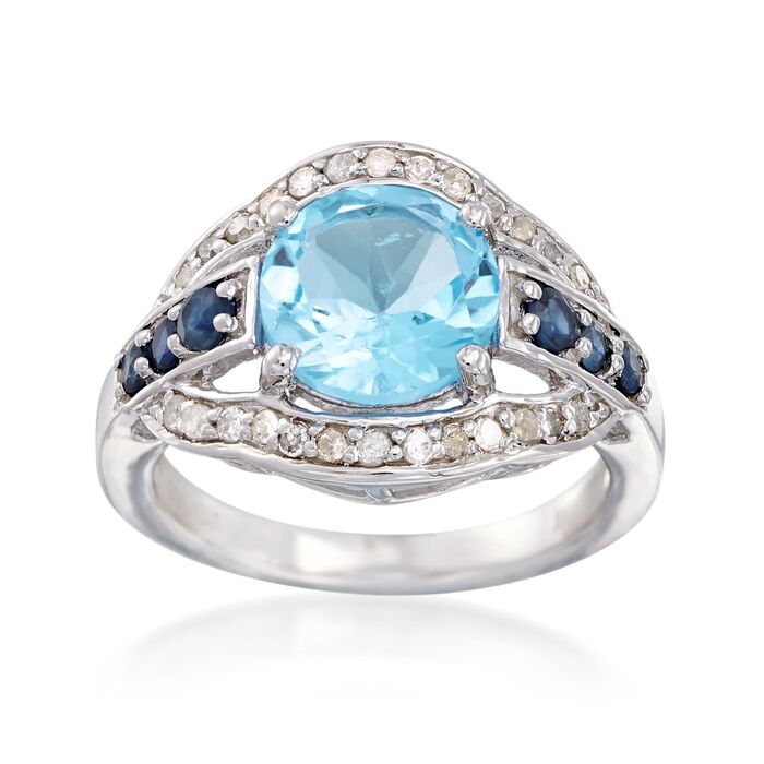 3.70 Carat Blue Topaz and .31 ct. t.w. Diamond Ring with .30 ct. t.w. Sapphires in Sterling
