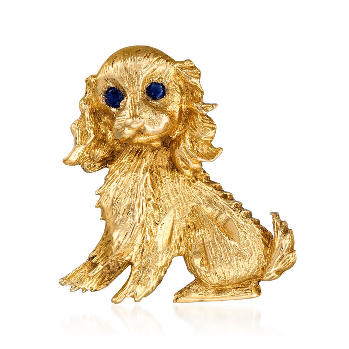C. 1970 Vintage .15 ct. t.w. Sapphire Dog Pin in 18kt Yellow Gold