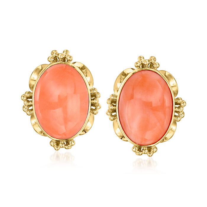 C. 1980 Vintage Pink Coral Earrings in 18kt Yellow Gold