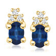 1.20 ct. t.w. Sapphire Earrings with .11 ct. t.w. Diamonds in 14kt Yellow Gold