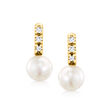 4mm Cultured Pearl Earrings with Diamond Accents in 14kt Yellow Gold