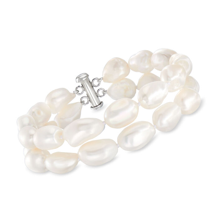 8-10mm Cultured Pearl Two-Strand Bracelet with Sterling Silver