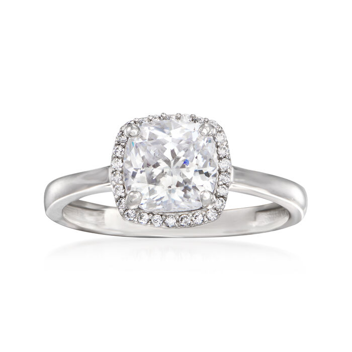 2.10 ct. t.w. CZ Square Halo Ring in 14kt White Gold