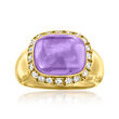 C. 1980 Vintage 6.40 Carat Amethyst and .50 ct. t.w. Diamond Ring in 18kt Yellow Gold