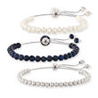 4-9mm Cultured Pearl and Sterling Silver Bead Jewelry Set: Three Bolo Bracelets