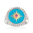 .50 ct. t.w. White Topaz and Enamel Star Ring with Rhodolite Garnet Accent in Sterling Silver and 18kt Gold Over Sterling