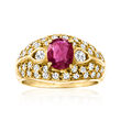 C. 1980 Vintage .94 Carat Ruby and 1.00 ct. t.w. Diamond Ring in 18kt Yellow Gold