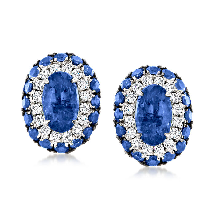 1.40 ct. t.w. Sapphire and .15 ct. t.w. Diamond Earrings in 18kt White Gold