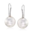 14-15mm Cultured South Sea Pearl and .15 ct. t.w. Diamond Earrings in 18kt White Gold
