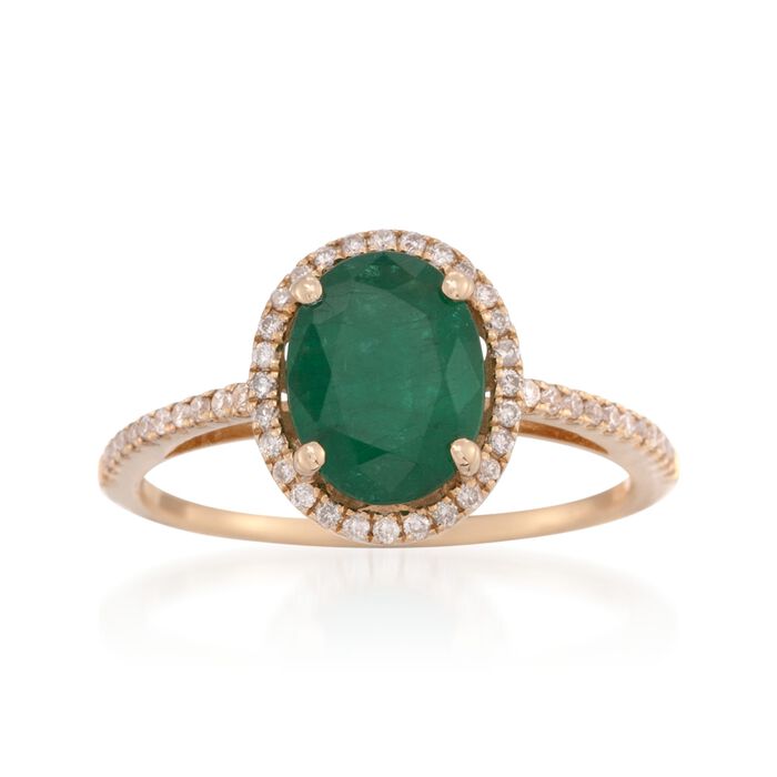 1.70 Carat Emerald and .20 ct. t.w. Diamond Ring in 14kt Yellow Gold