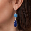 Teardrop Lapis and Cushion-Cut Blue Chalcedony Drop Earrings in Sterling Silver