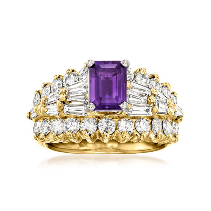 C. 1980 Vintage 1.00 Carat Amethyst Ring with 1.95 ct. t.w. Diamonds in 18kt Yellow Gold