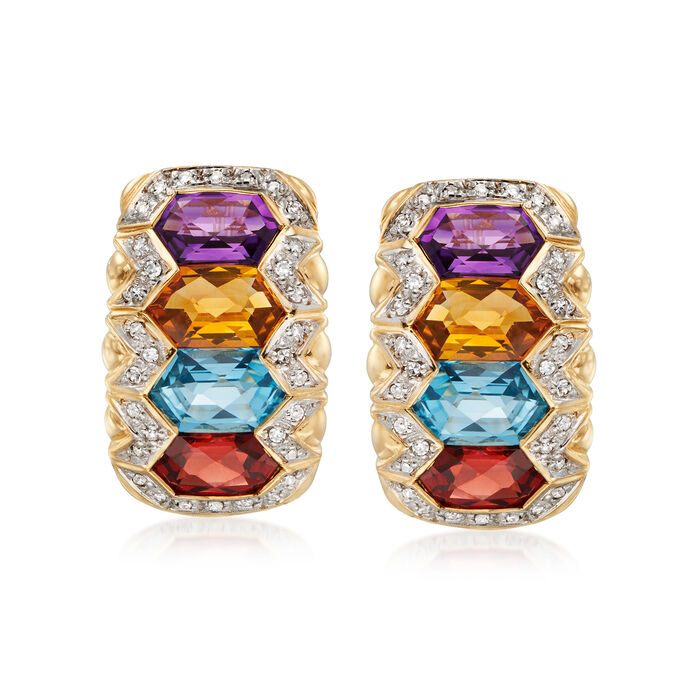 C. 1980 Vintage 7.10 ct. t.w. Multi-Gemstone and .35 ct. t.w. Diamond Earrings in 14kt Yellow Gold