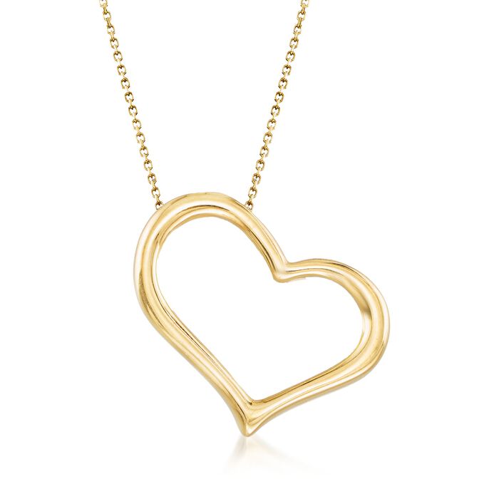 Italian 18kt Yellow Gold Open-Space Sideways Heart Drop Necklace
