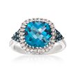 4.20 Carat London Blue Topaz Ring with Blue and White Diamonds in 14kt White Gold